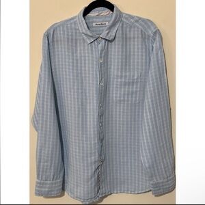 Tommy Bahama Mens Large ~ Blue White Striped Linen Button Down Shirt